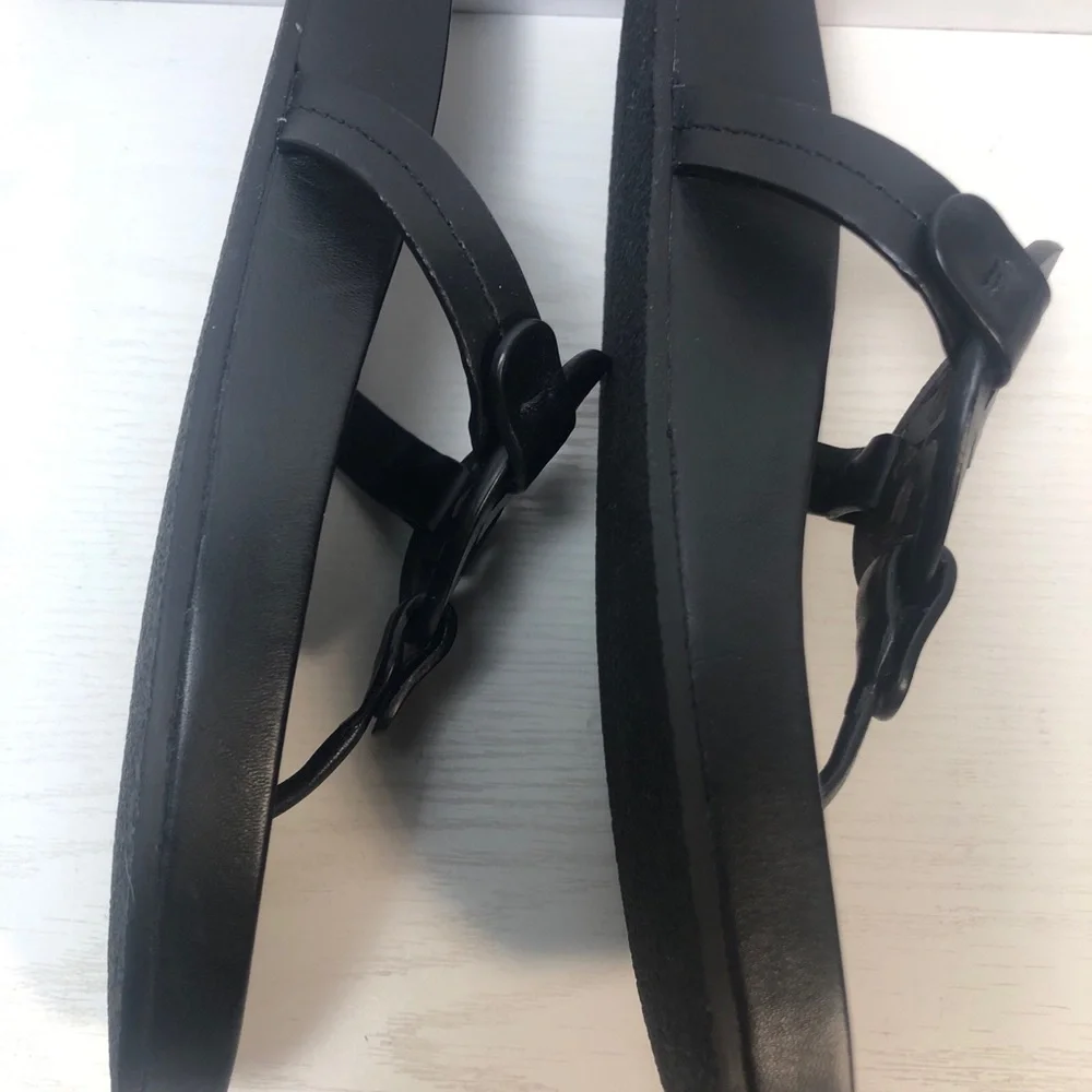 New Tory Burch Miller Cloud Leather Thong Black Sandals Women’s Size 7